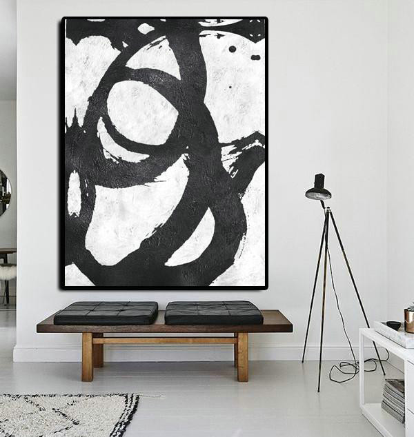 Handmade Extra Large Contemporary Painting,Black And White Minimal Painting On Canvas - Modern Art Abstract Painting